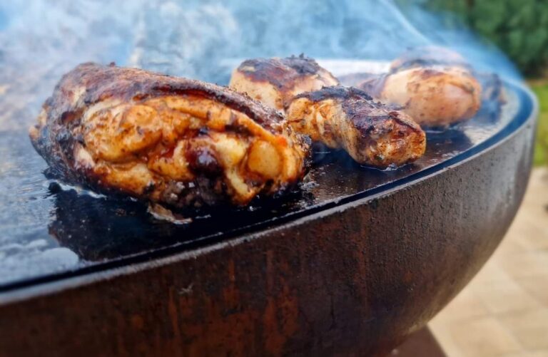 Pièces de poulet grillées au bord de la plancha
