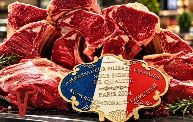 Pièces de bœuf à griller et médaille « Ambassadeur filières viandes sous signe de qualité », Salon international de l'agriculture, Paris 2024
